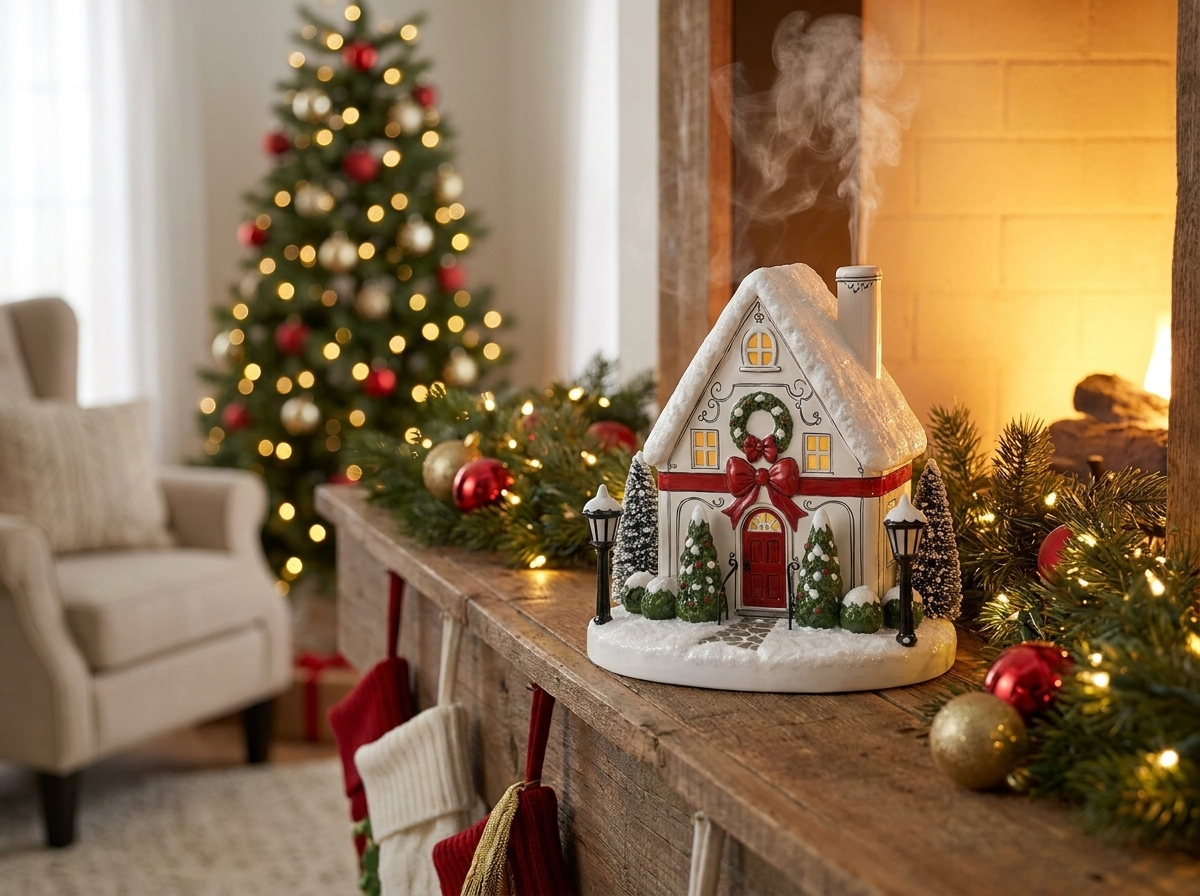 Snowy Lane Winter Cottage - Lifestyle Mantelpiece